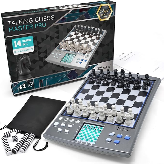 iCore Electronic Chess Set Talking Computer Chess Board 100 Preset Exercises 5 Levels 40 Famous Electronic Chess Games for Kids &amp Adults