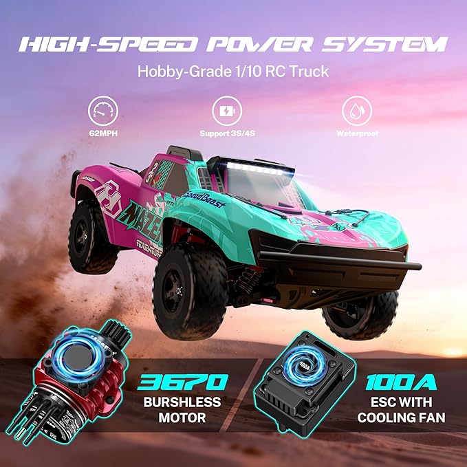 Hosim 1/10 RC Truck 4WD Brushless Buggy Cars MAZEK RTR 62+ MPH Hobby Grade High Speed Remote Control Car for Adults &amp Teens Off-Road Bashing Rock Crawling Racing Waterproof Electric Monster Tru