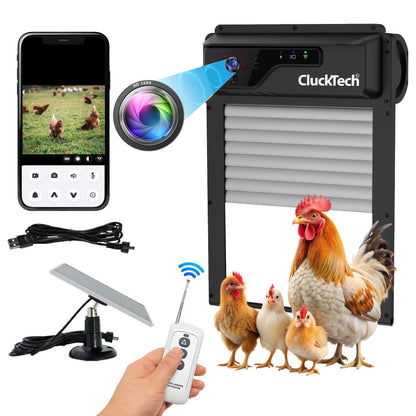 Automatic Chicken Coop Door with 1080p Camera - Solar Powered - 5000mAh Battery - App Remote Control and Opener with Timer - Auto Open/Close - Heavy Duty - Night Vision - Alarm Drive