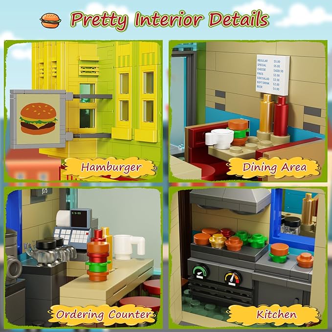 Happy Burgers House Building Set The Bob's House Kuchi Kopi Building Blocks Toys Set Compatible with Lego Great Gift and Collectibles Set for Belcher Family Cartoon TV Fans Boys &amp Girls(1018 PCS