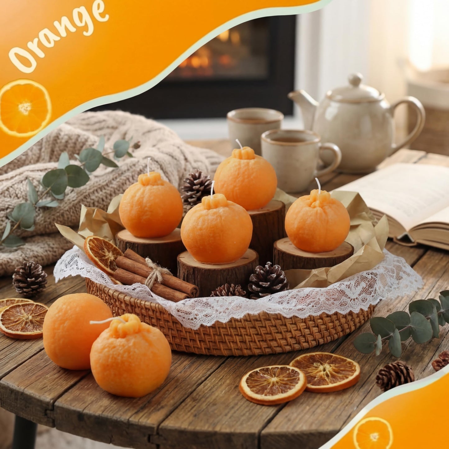 Pangda 6 Pcs Orange Shaped Scented Candles 2.7 Inch Mini Fruit Birthday Candle Gift Fruit Party Decoration, Soy Wax Christmas Bathroom Home Yoga Spa