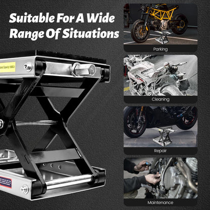 1500 LBS Motorcycle Jack, Thickened 0.48" Rubber Pad Motorcycle Stand Lift, Upgraded Labor-Saving Bearing, Steel Motorcycle Center Stand with Carrying Handle and Anti-Slip Bottom for Heavy ATV