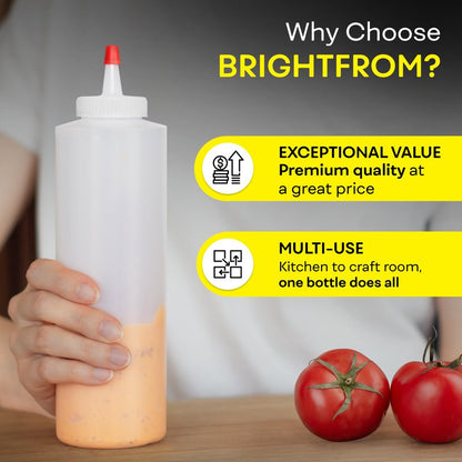 BRIGHTFROM Squeeze Bottles, Leak Proof, Wide Neck, BPA FREE Plastic, 16 OZ 2 PACK, Condiment Empty Squirt Bottle with Red Top Cap - for Ketchup, Mustard, Syrup, Sauces, Dressing, Oil, Arts & Crafts