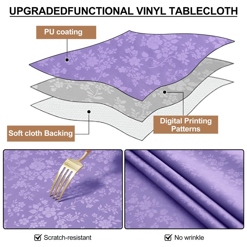 Smiry Square Table Cloth, Waterproof Heavy Duty Vinyl Tablecloths, Wipeable Washable Table Cover for Kitchen and Dining Room (Purple, 54" X 54")