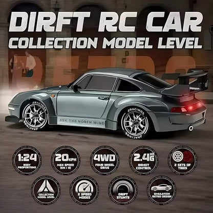 1:24 Scale RC Drift Car with LED Lights 25km/h 4WD High Speed Dual Batteries 50+ Min Play 2.4GHz Remote Control Multi-Surface Drift Tires Racing Toy Vehicle for Adults Boys Girls Royal Enforcer