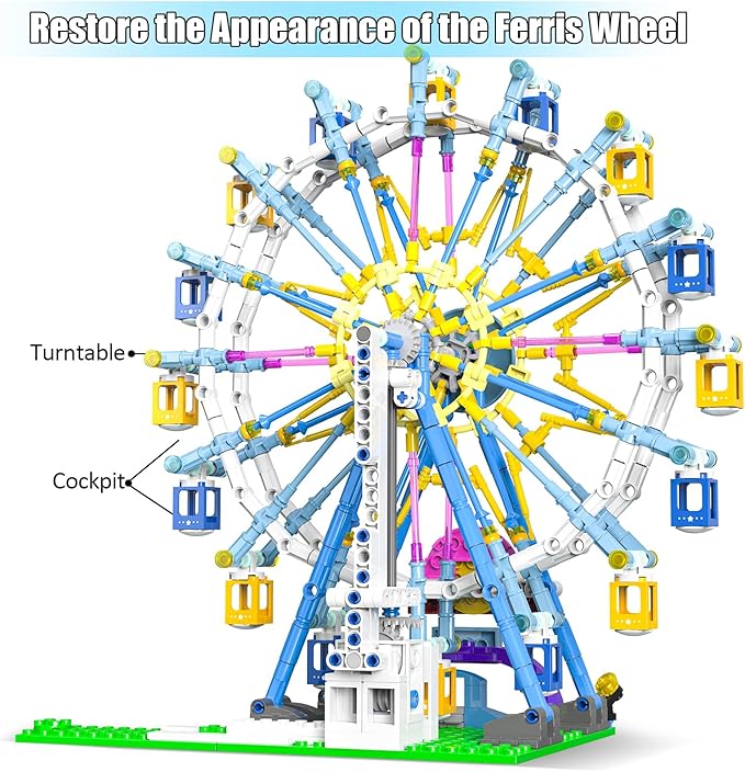2026 Newly Upgrade Ferris Wheel Building Set with Fairy Light Two-Way Rotating Ferris Wheel Building Blocks Set of 813 PCS Amusement Park Model Kit for Kids Ages 8+ Ideas Gift for Boys and Girls