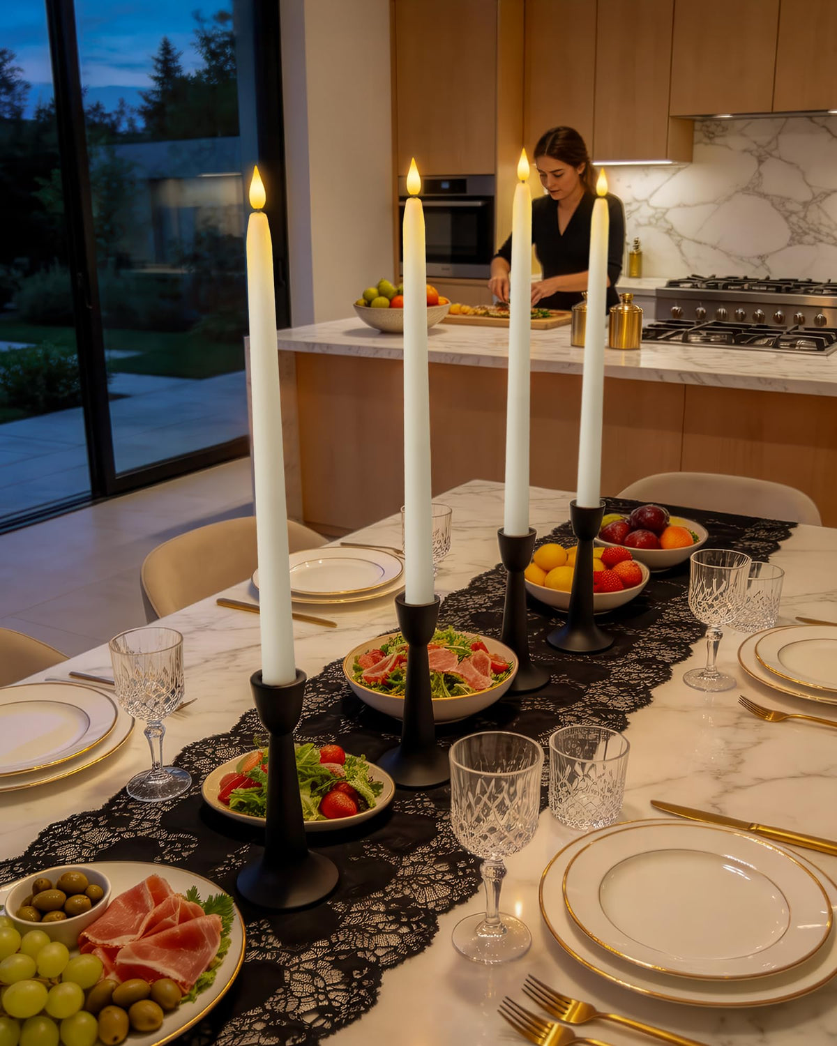 Homemory 15 inches Real Wax Flameless Taper Candles with Remote Timer, 6 Pcs White LED Taper Candles Battery Operated with 3D Flickering Flame, Window Candle Led Candlesticks for Dinners Home Decor