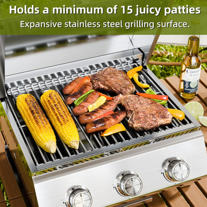 Electactic 3-Burner 24,000 BTU Portable Flat Top Propane Gas Grill, Heavy-Duty Stainless Steel 2-in-1 Tabletop Grill and Griddle Combo for Commercial BBQ, Outdoor Cooking, Camping,Tailgates & Backyard