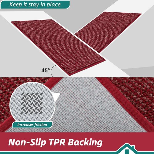BEQHAUSE Dirt Trapper Door Mat - Non-Slip, Washable, Dirt Resistant | 20" x 48" Red Entrance Mat