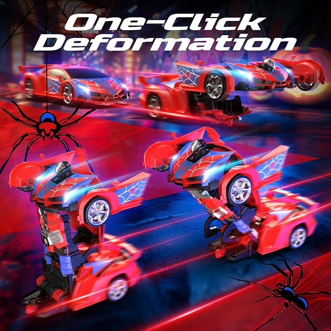 DEERC Spider RC Car Transform Robot 2.4GHz Remote Control Spider Cars for Kids 1:18 Scale Toy Car W/One-Key Transformation 360° Rotation Auto Mode Rechargeable Battery Robot for Man Boys