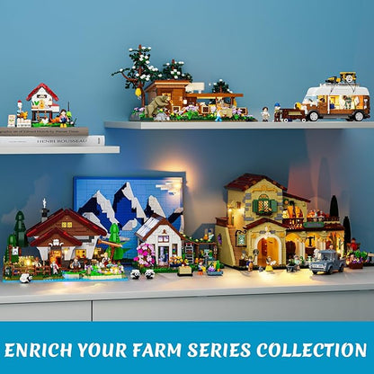 Farm Shepherd's-Cottage Lighting Building-Bricks-Set - Farm Life Sheep Stone House Collection LED Light Cottage Model Display Set 2265 Pcs for Adults
