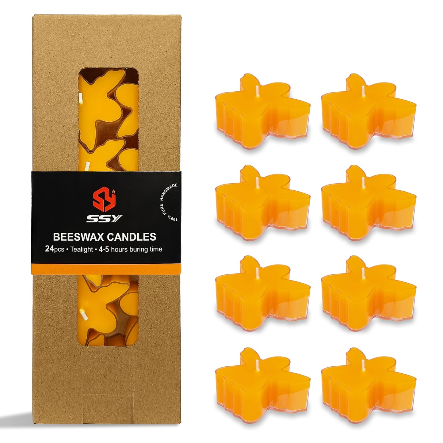 24pcs Beeswax Tealights Beeswax Tealight Candles Clear Cup Pure Handmade Beeswax Tealights Smokeless Bee Wax Candle for Birthday Party,Wedding, Spa, Home Decor
