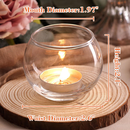 LAMORGIFT 12 Pcs Tealight Candle Holder- Round Clear Candle Centerpieces for Tables, Wedding Shower, Bridal Shower Table Decorations
