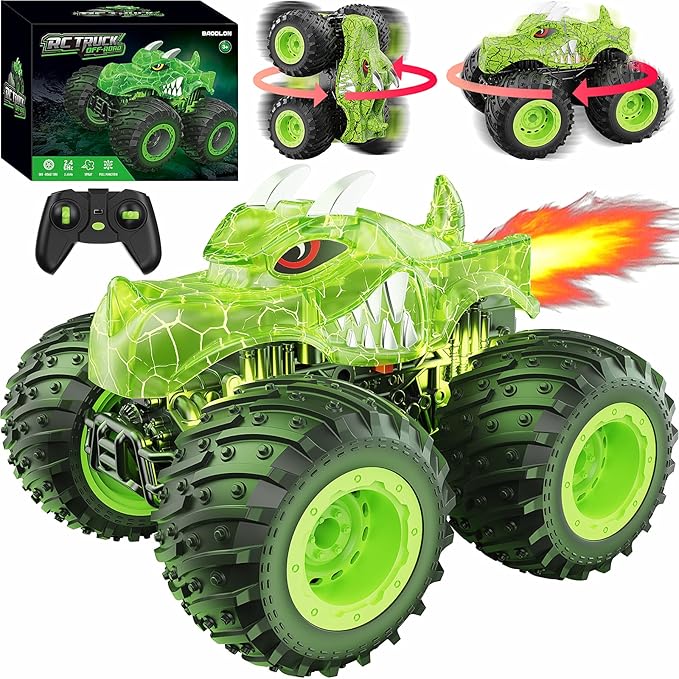 BAODLON RC Monster Trucks Toys for 3 4 5 6 7 8 Years Old Boys Kids 2.4GHz Remote Control Monster Car All Terrain RC Truck Off Road with Spray &amp Light Rechargeable Battery Christmas Birthday Gi
