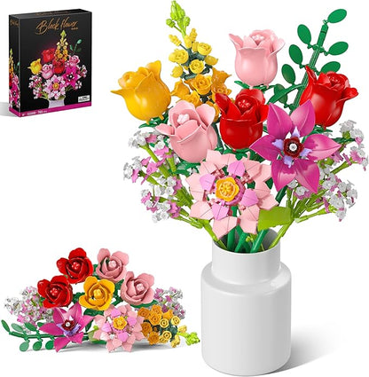 Flower Bouquet Building Blocks Set – 765Pcs DIY Floral Arrangement Toy for Home Office Decor Birthday Anniversary for Women Girls Kids Flowers Model Kit for Ages 6+