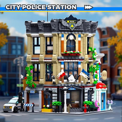 AsmrCap City Police Station Building Set for Boys Police Station Toy with Police Car Four-Floor Police Station with Office Interrogation Room Rooftop Radar Coffee Shop 2066PCS