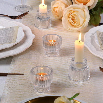 HAVITI 12 Pack Clear Taper Candle Holders, Glass Candlestick Holders, Tea Light Candle Holder for Fall Wedding Centerpieces Table Decorations, Votive Candle Holders for Table Decor