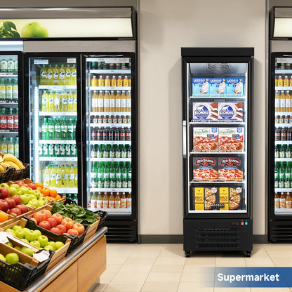 BODEGACOOLER Commercial Freezer Upright, 1 Door Standing Display Freezer With Glass Door, 18 Cu.Ft Large Capacity, -15℉-5℉ Temperature Range, Auto Defrost, For Ice Cream, Frozen Foods