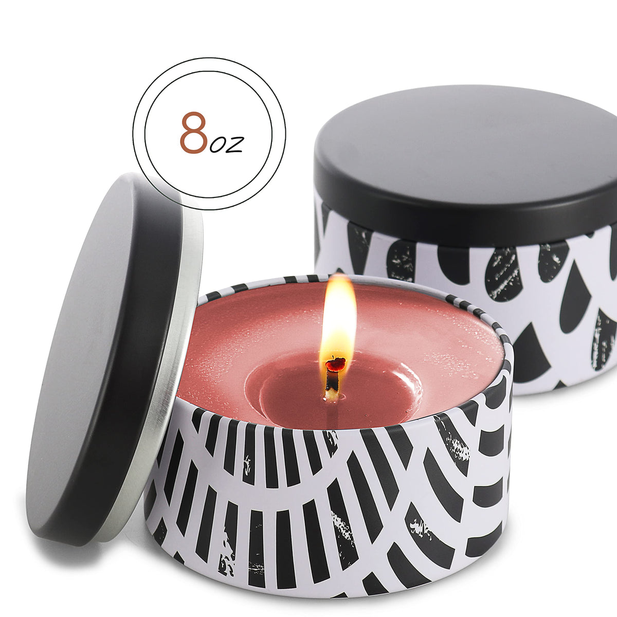 Hearth & Harbor Tin Candle Jars for Making Candles - DIY Candle Containers with Lids - Metal Candle Jars - Bulk Tins Storage for Candle - (24 Pieces) - (8 Ounces) - Black and White Abstract