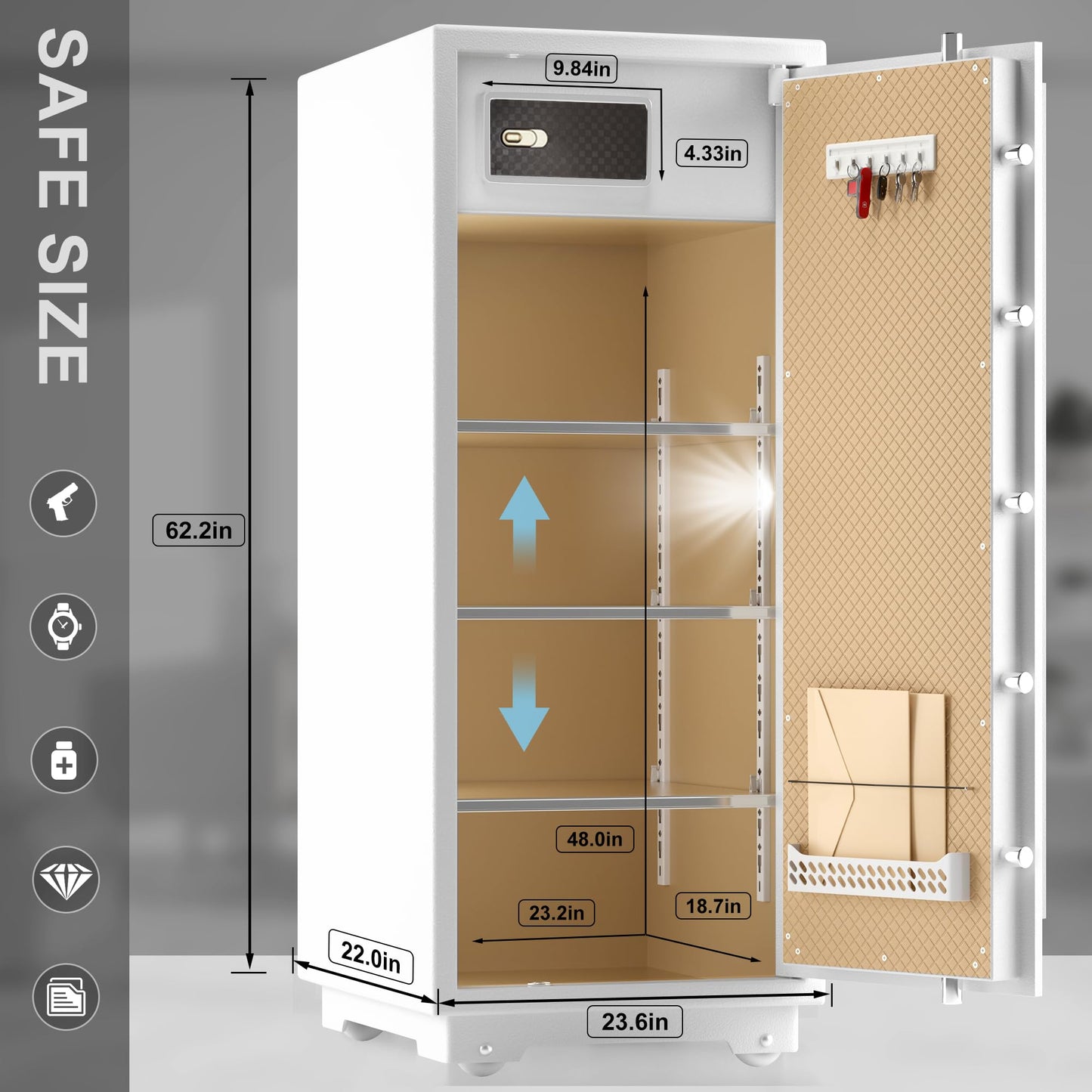 Extra Large Safe - TIGERKING 17.6 Cubic Feet Big Safes Box with Double Safety Key Lock & Separate Lock Box. Heavy Duty Large Home Safe wth 3 Removable Shelves, Perfect for Home, Hotel, Office, Garage