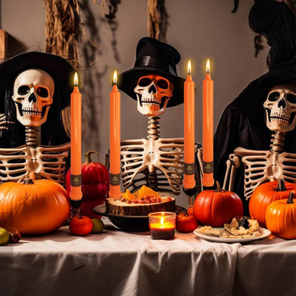 10 inch Unscented Tapered Candle 4 Pack Orange Taper Candlesticks Smokeless Candle for Halloween Thanksgiving Day Dinner Household Décor Candlesticks