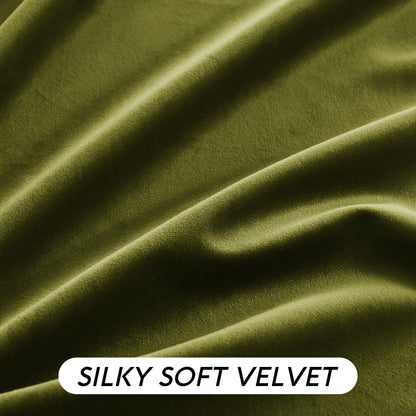 RYB HOME Moss Green Velvet Curtains 90 inches, Luxury and Soft Velvet Fabric, Spring Summer Decorative Curtains & Drapes for Patio Doory Room Window, W 52 x L 90 inches, 2 Panels Set