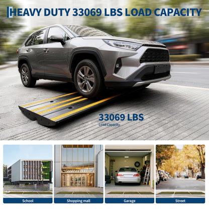 48" Car Driveway Rubber Curb Ramp 3 Pack, 33000 LBS Heavy Duty Low Profile Slope Ramps with Reflective Safety Strips for Vehicles, RVs, and Wheelchairs