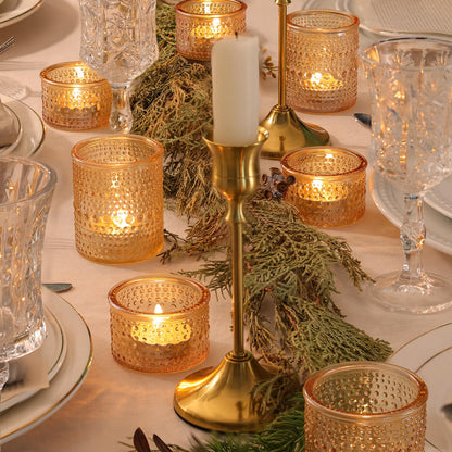 NITIME 24pcs Gold Assorted Votive Candle Holders, Polka Dot Tea Light Candle Holder Glass for Wedding Centerpieces, Gold Candle Holder for Table Centerpiece, Party, Holiday and Home Decor