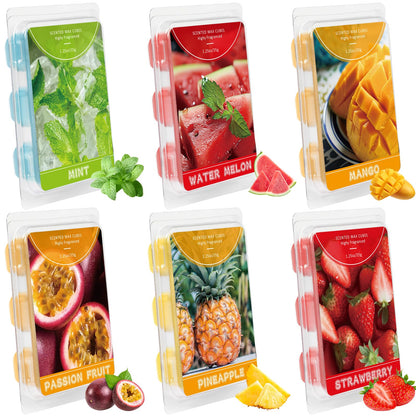 SCENTORINI Wax Melts, Scented Wax Cubes Strong Scent, Summer Scents Soy Wax for Wax Warmer - Pineapple, Watermelon, Strawberry, Mango, Passion Fruit, Mint, 6 Pack