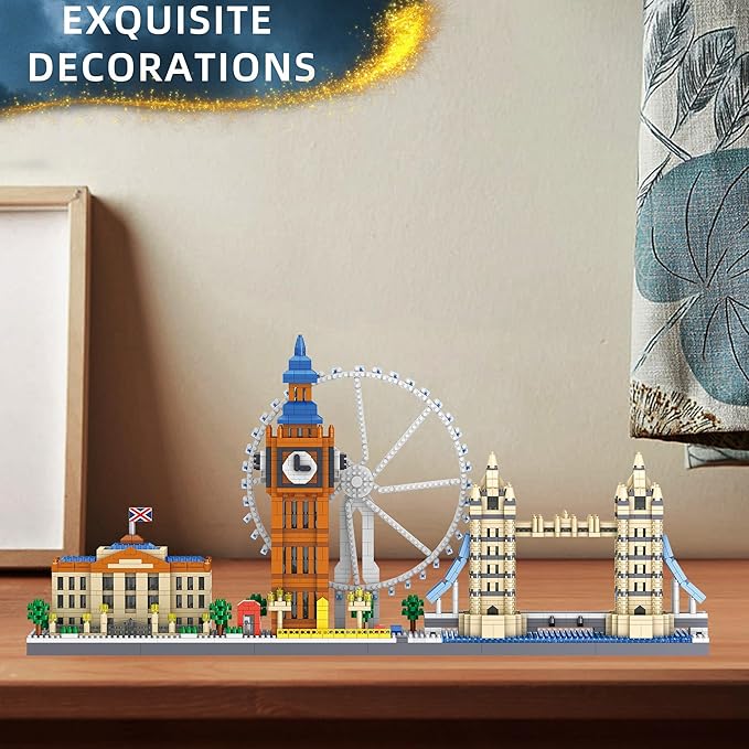 London Skyline Building Blocks Sets - 3110PCS Famous London Landmarks Architecture Toy Micro Mini Building Bricks Kit with London EyeBig BenWestminster PalaceTower Bridge for Adult STEM Gift