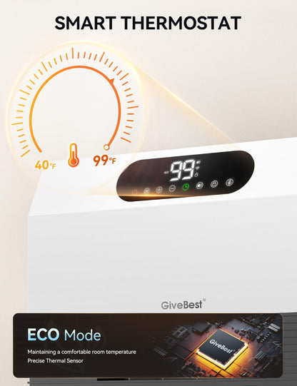 GiveBest Electric Wall Heater, Space Heaters for Indoor Use, 1500W Smart Heater with Adjustable Thermostat, Remote Control, Works with Alexa, 12H Timer Heat for Bedroom Office Home Garage RV, White