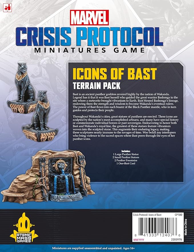 Marvel: Crisis Protocol Icons of Blast TERRAIN PACK - Enhance Battles with Wakandan Statues &amp One-Shot Card! Tabletop Superhero Game Ages 14+ 2 Players 90 Min Playtime Made by Atomic Mass Game