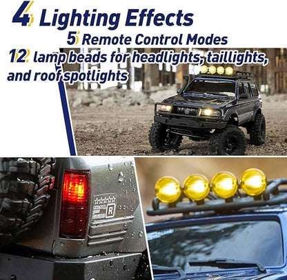 FCX18 FMS RC Crawler Toyota Cruiser 1/18 LC80 Offroad Trucks 4X4 RC Rock Crawler with Portal Axles LED Lights for Adults (Yellow)