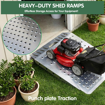 Shed Ramp 29" L x 24" W, Heavy-Duty Shed Ramp for Riding Mower,Garage, Doorway Lawn, Tractor, Wheelchairs, Golf Cart(Silver Spray Paint, 2pcs)