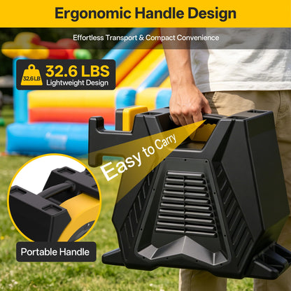 Huilynsen Air Blower for Inflatables 1.5 HP,Commercial Bounce House Blower with Double-Sided Fan Blade 1500 CFM PP Weatherpoof Blower Fan for Inflatable Water Slide,Paint Booth(Black&Yellow)