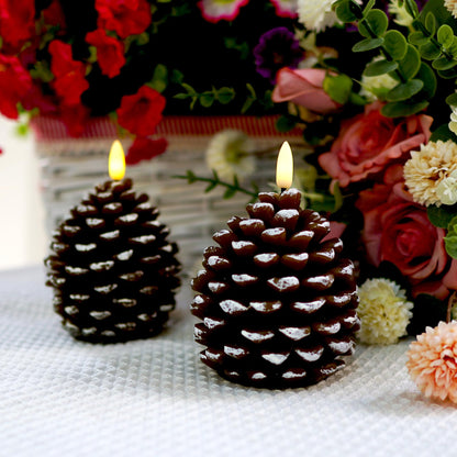 VOELIGT Set of 2Pcs Pinecone Flameless Candles Brown White Christmas Gift Home Decoration Candle Light
