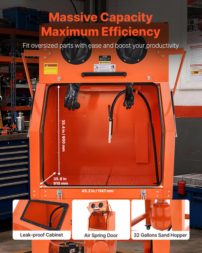 VEVOR Heavy Duty Sandblasting Cabinet Kit with Pressurized Tank, Industrial-Grade Steel Sand Blasting Cabinet - with Dust Collector and Casters for Oversized Parts Surface Finishing, Rust Removal