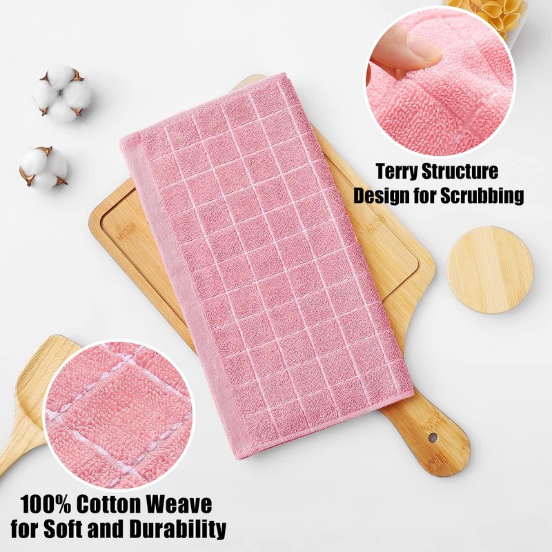 Homaxy 100% Cotton Terry Kitchen Dish Cloths, Ultra Soft and Absorbent Dish Towels for Kitchen, Suitable for Drying and Washing Dishes, 18 Pack, 12 x 12 Inches, Pink