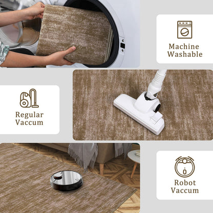 Garvee Large Area Rug 9x12 Living Room Rug Machine Washable Non Slip Floor Mat Modern Solid Soft Rugs Stain-Resistant Foldable Low Pile Carpet for Bedroom Nursery Office Dorm Kids Room Brown