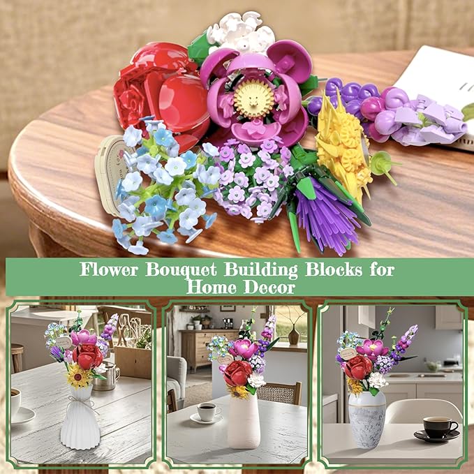 Flower Bouquet Building Toys for KidsBotanical Collection with 10 Unique Blooms DIY Artificial Flowers Building Blocks SetGifts for Valentine's DayHome &amp Office DécorAges 6+