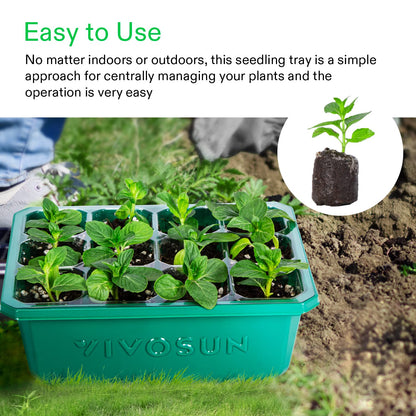 VIVOSUN 6-Pack Seed Starter Trays with 10"x20.75" Seedling Heat Mat, Self-Adjusting Dual Digital Display Temperature Controller, 72-Cell Seed Starter Kit with Humidity Dome, Reusable Propagation Trays