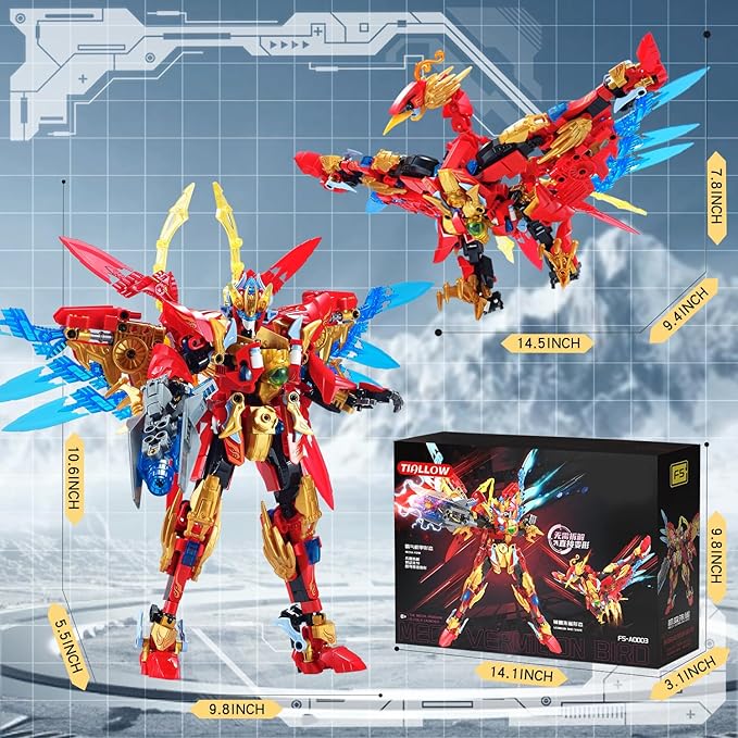 Fire Phoenix Mech Sets 2in1 Building BlocksTransforming Robot Building Kits with Vermilion Bird ModelChristmas Birthday Gift for Adults Kids Boys Ages 8-14（531 Pieces） (Vermilion Bird)