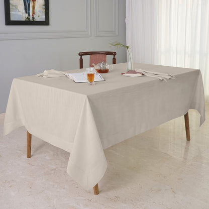 D'Moksha Homes Natural Tablecloth 60 x 60 Inch - Premium Faux Linen Tablecloth - Machine Washable Square Table Throw Natural Linen Tablecloth, 100% Recycled Fabric for Dining
