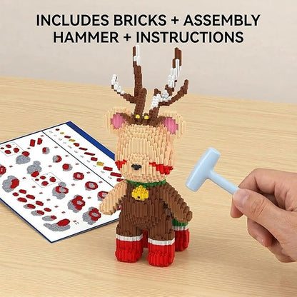 16.53 Reindeer Teddy Blocks Bear Building Bricks Set Challenge for Adults Ages 14+ Collectible Home Decor for Bedroom Office or Book Shelf Keep Busy Relaxing Activity Gift Birthday