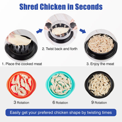Chicken Shredder Tool Twist: 2025 Pro Food-Grade Visible Meat Shredder with Strong Anti-Slip Base, Ergonomic Handle, Chicken Breast Shredder, Suitable for Pork Beef Chicken - Black