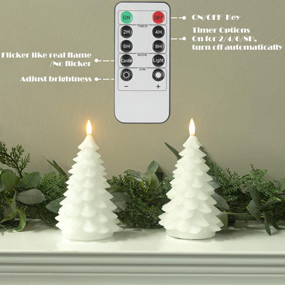 LUSHARBOR Flameless Candles with Remote Timer, 2 Pack Christmas Tree Candles Battery Operated LED Candles Real Wax Holiday Christmas Decoration for Bedroom Party Festival Gift White