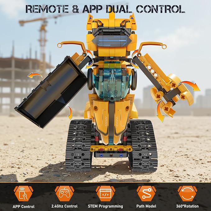 5in1 STEM Robot Building Kits for Kids 6-14 Remote &amp APP Controlled STEM Excavator/Bulldozer/Crane/Robot Building Toys 736 Pcs Educational Building Sets for Kids Erector Sets Gifts for Boys Gir