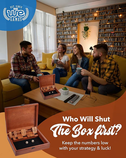 WE Games Shut-The-Box Board Game in Wooden Box with Dice