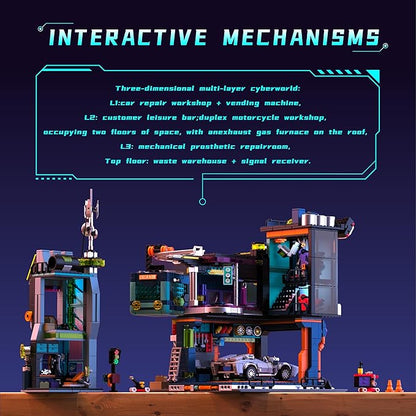 Cyberpunk Repair City Building-Bricks Set with Future Sports Car Future City Modular Buildings Set Display Idea for Adults and Sci-fi Lovers Creative Gift for Adults 2098pcs