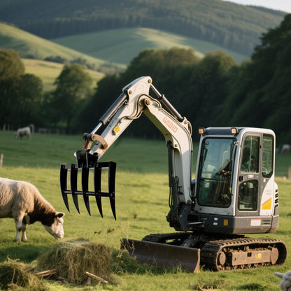 Mini Excavator Rake, Metal Wide Backhoe Rake Fit for 0.8T-1.5T Mini Excavators Attachments Use for Land Clearing, Debris Removing, Soil Spreading